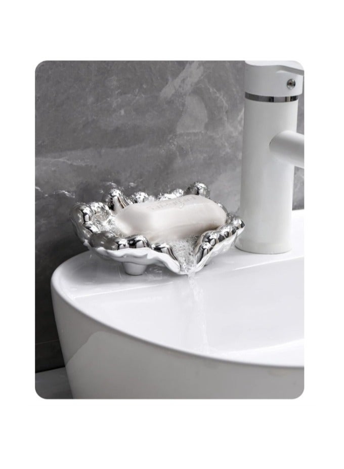 الواحة-TH صندوق صابون بلاستيكي مع حامل صابون، طبق صابون ذاتي التصريف، صينية إسفنجة الصابون، صينية تخزين المجوهرات للحمام والمطبخ وطاولة ديكور المنزل - Image 1