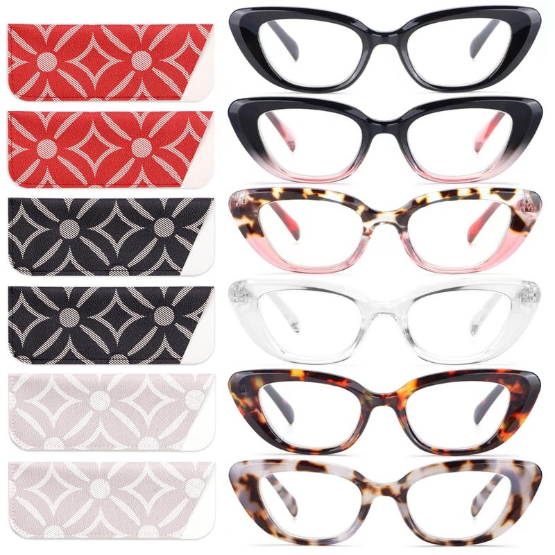 CHOFILORD 6 Pack Cat Eye Reading Glasses for Women Fashion Cute Blue Light Blocking Computer Readers Spring Hinge ColorfulB 15 x