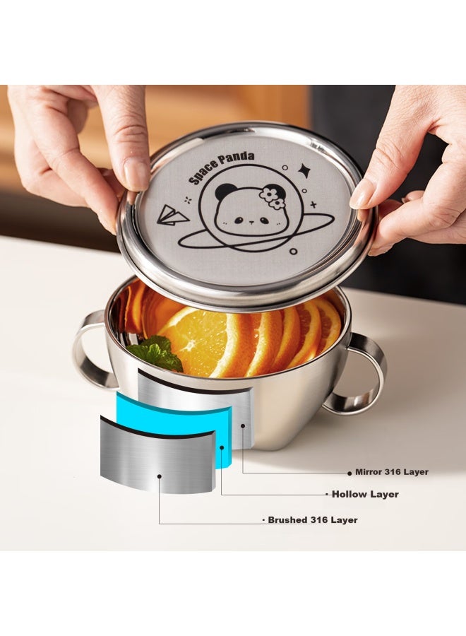 Onlycook 316 Stainless Steel Bowl With Lid, Baby Food Bowl, Household Food Grade Noodle Bowl, Soup Bowl, Children's Tableware And Plate - Image 2