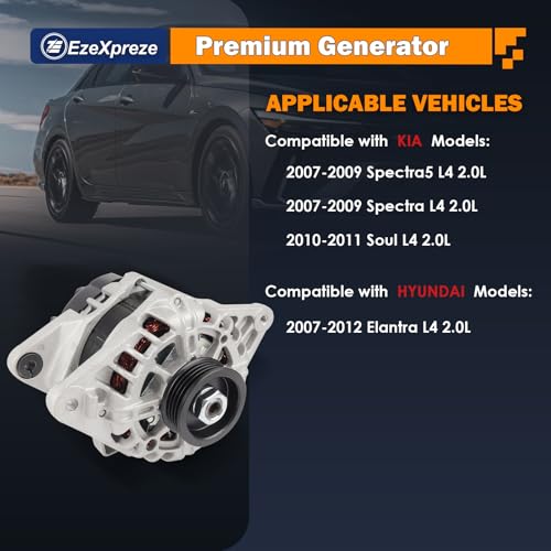 E EZEXPREZE Ezexpreze 11311 New Alternator Replacement for 2007-2012 Hyundai Elantra 2.0L, 2010 2011 Kia Soul 2.0L, 2007-2009 Spectra 2.0L L4, 2655635, 600162, 3730023650, AVA0102, 40046020, 40046031 - Image 2