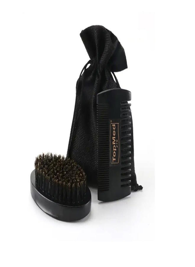TOPMED ETS Portable Black Soft Bristle Hair Beard Brush and Comb Set - Image 1