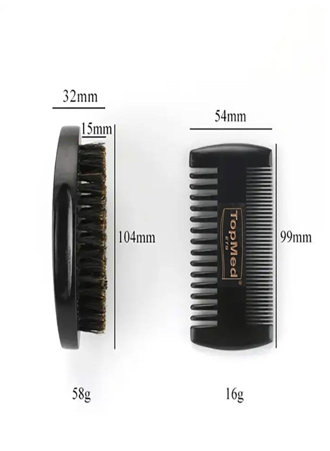 TOPMED ETS Portable Black Soft Bristle Hair Beard Brush and Comb Set - Image 3