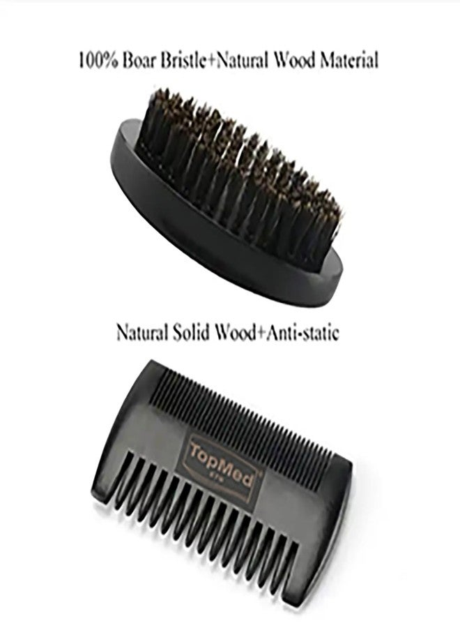 TOPMED ETS Portable Black Soft Bristle Hair Beard Brush and Comb Set - Image 2