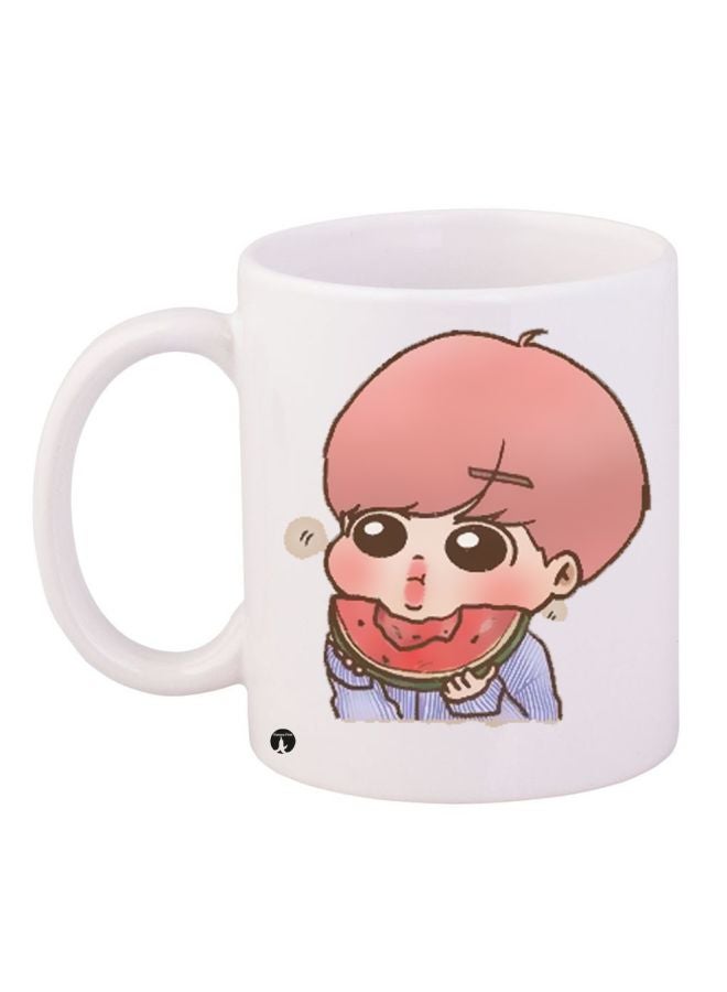 RYN Cartoon Printed Coffee Mug White/Beige/Red 11ounce