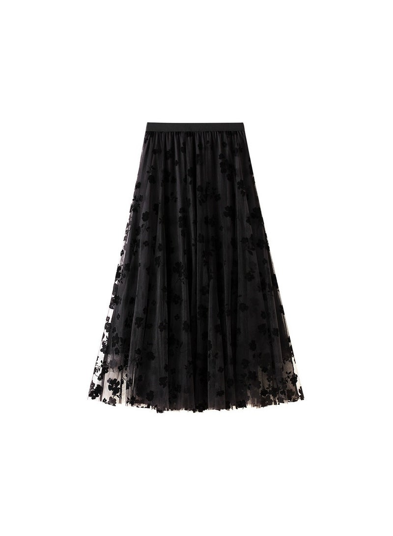 Loquat Women's Artistic Hhigh Waisted Long Skirt Black  - Image 1