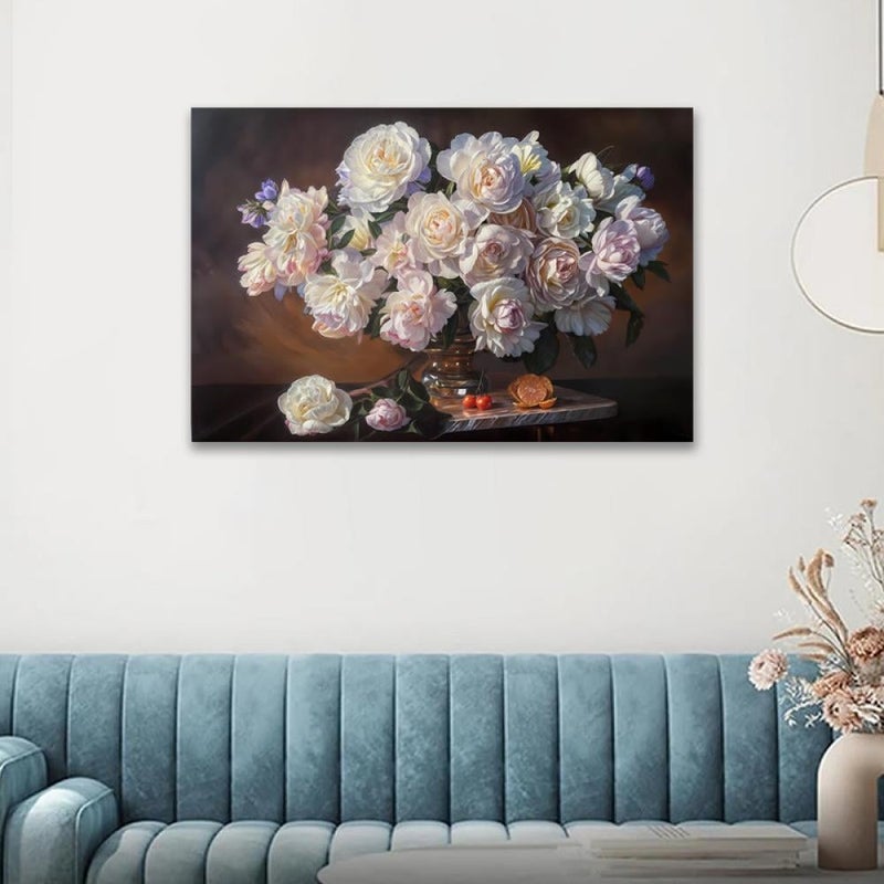 ماركتنا لوحة قماشية بتصميم ورود مع برواز مجوف مقاس (120x80) قطعة واحدة - Image 1