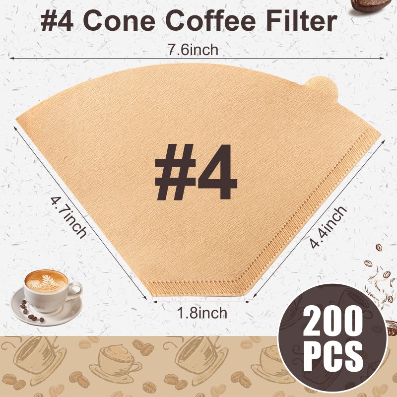 Prudiut Coffee Filters #4, Unbleached Natural Coffee Filters 8-12 Cup, Disposable Coffee Filters, 4 Cone Paper Compatible with Ninja Coffee Maker, Pour Over and Drip Coffee Maker, 200 Count - Image 2