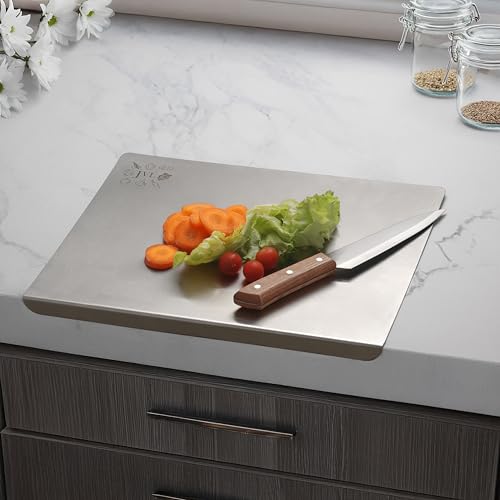 JVL Chopping Board Stainless Steel, Longer & Heavy Duty, Non-Slip, Ideal for Cutting Vegetables, Fruits & Rolling Dough (42cm*32cm*2cm) - Image 4