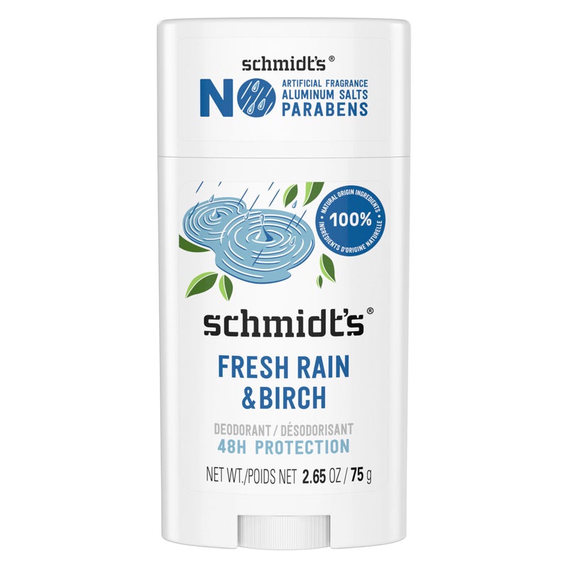 Schmidt's Aluminum-Free Vegan Deodorant Fresh Rain & Birch with 24 Hour Odor Protection, for Women and Men, Natural Ingredients, Cruelty-Free, 2.65 oz - Image 1