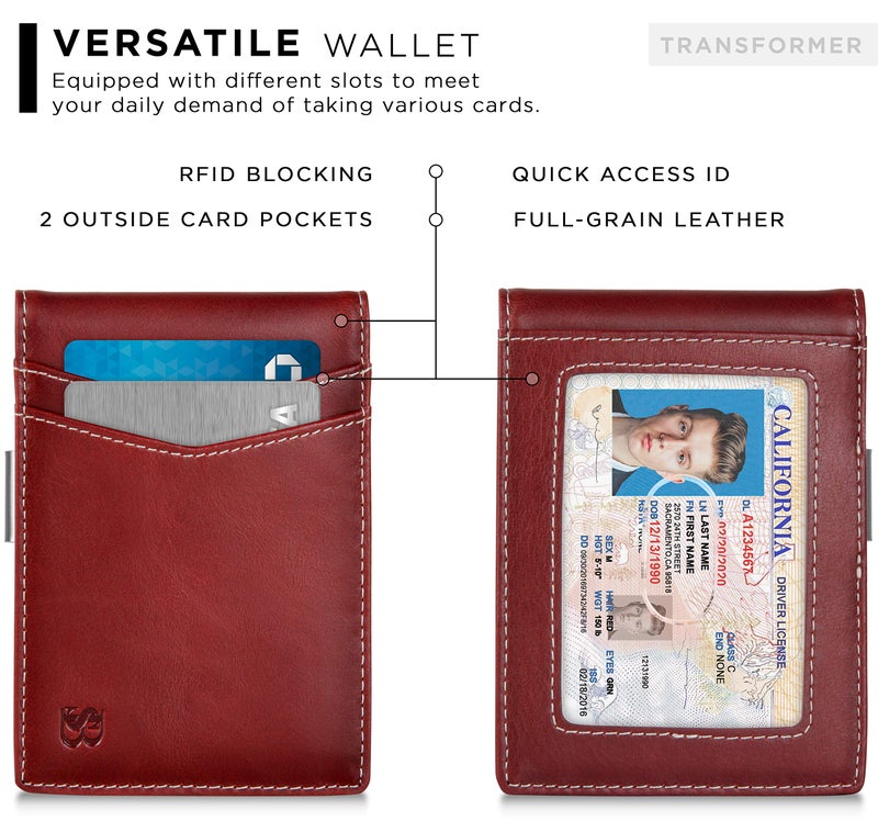 SERMAN BRANDS SERMAN BRANDS Money Clip Wallet - Mens Wallets slim Front Pocket RFID Blocking Card Holder Minimalist Mini Bifold (Ruby Red Transformer)  - Image 4