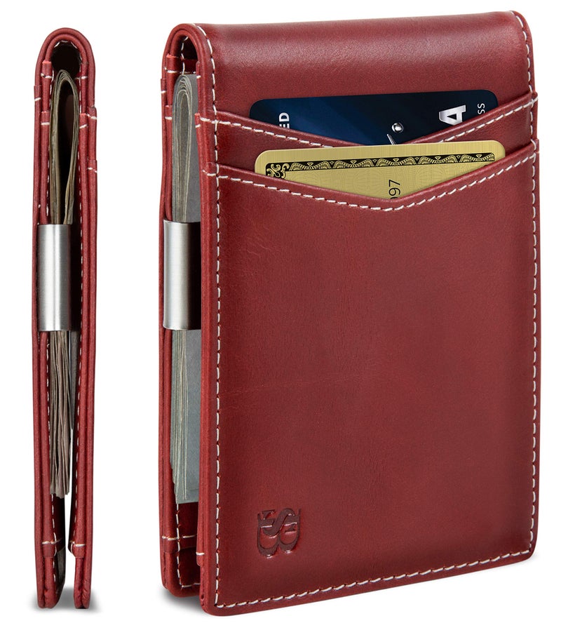 SERMAN BRANDS SERMAN BRANDS Money Clip Wallet - Mens Wallets slim Front Pocket RFID Blocking Card Holder Minimalist Mini Bifold (Ruby Red Transformer)  - Image 1