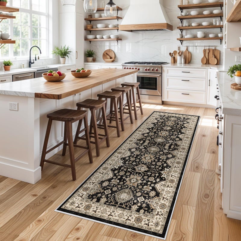 TOPRUUG Washable Hallway Runner Rug 3x8: Non Slip Runner Rugs with Rubber Backing Soft Kitchen Rug Farmhouse Distressed Carpet Runner for Living Room Bedroom Bathroom (Black, 3X8) - Image 3