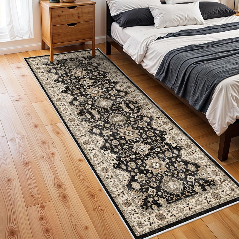 TOPRUUG Washable Hallway Runner Rug 3x8: Non Slip Runner Rugs with Rubber Backing Soft Kitchen Rug Farmhouse Distressed Carpet Runner for Living Room Bedroom Bathroom (Black, 3X8) - Image 2