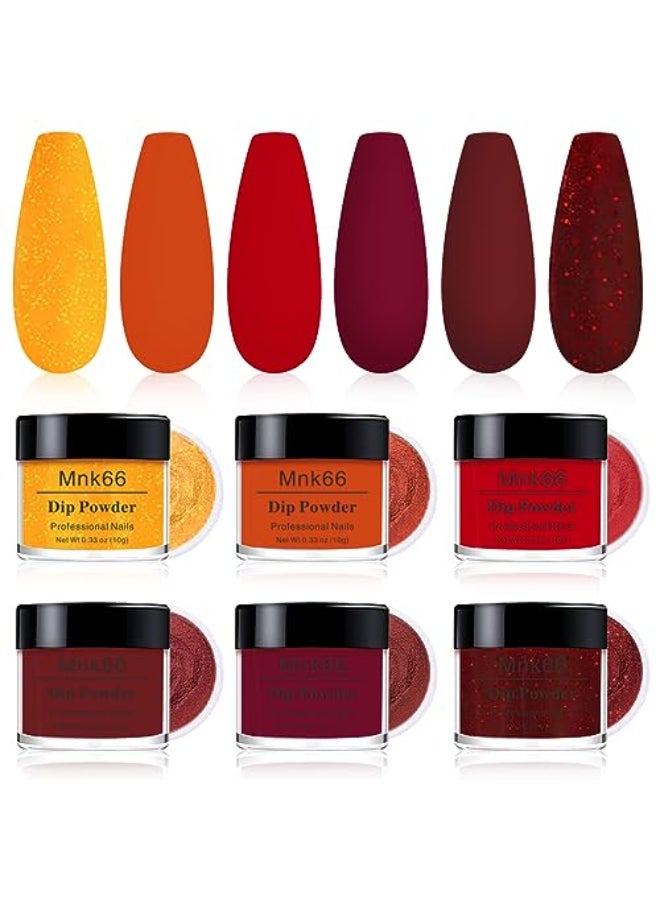 Mnk66 6 Colors Dip Powder Set Red Orange Glitter Hallowen Dipping Powder Color Set Glossy Nail Art Manicure DIY Salon Home Gift for Ladies YYSDDPS066pcs - Image 4