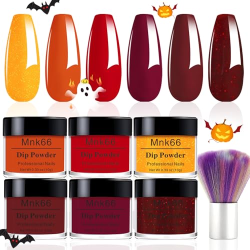 Mnk66 6 Colors Dip Powder Set Red Orange Glitter Hallowen Dipping Powder Color Set Glossy Nail Art Manicure DIY Salon Home Gift for Ladies YYSDDPS066pcs - Image 1