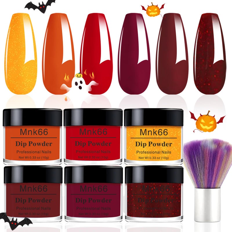 Mnk66 6 Colors Dip Powder Set Red Orange Glitter Hallowen Dipping Powder Color Set Glossy Nail Art Manicure DIY Salon Home Gift for Ladies YYSDDPS066pcs - Image 3