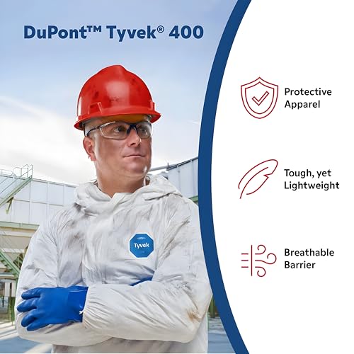 DuPont Tyvek 400 TY127S Disposable Protective Coverall with Respirator-Fit Hood and Elastic Cuff, White, Medium (Pack of 6) - Image 4
