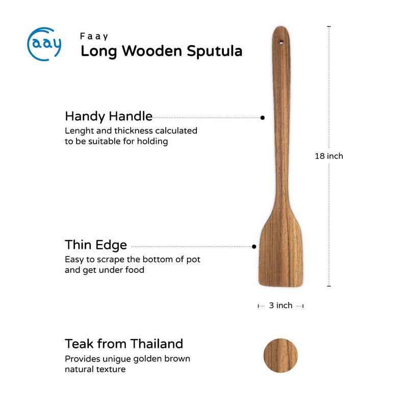 FAAY 18" Teak Long Wooden Spatula, Heavy Duty Stir Paddle for Cooking in Big Pot, Canning, Handcrafted from High Moist Resistance Teak, Wooden Spoon Flat for Brewing, Grill, Mixing, Stirring, Decor - Image 4