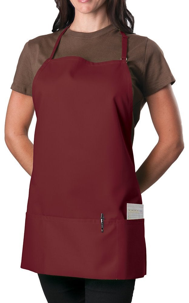 KNG Burgundy 3 Pocket Adjustable Bib Apron for Men and Women