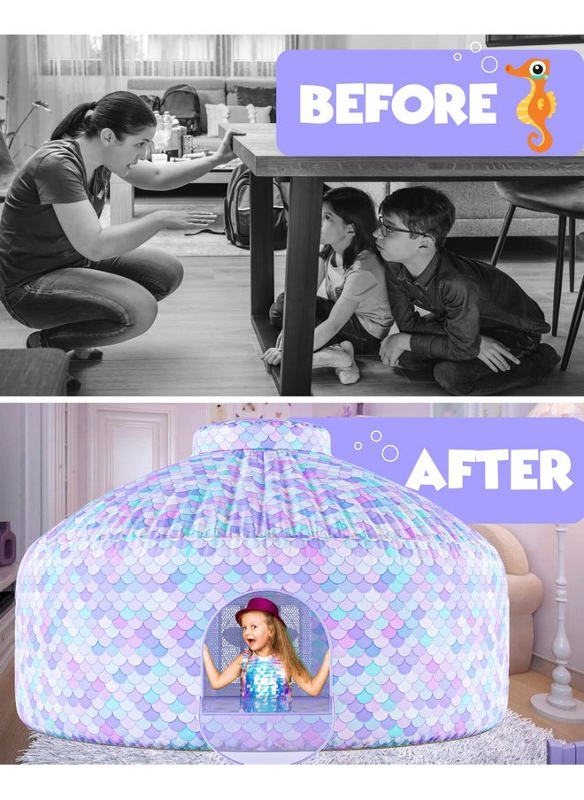Skywin - Inflatable Tent For Kids (Mermaid) - Inflatable Air Tent Fort For Kids, Inflatable Fort Sets Up And Stores Away In Seconds, (Fan Not Included) (With Door)  - Image 4