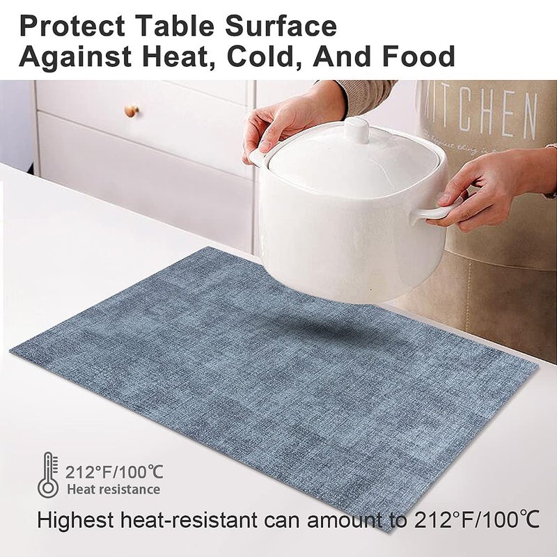 LANDVIEW Leather Heat Resistant Placemats Set of 6 Waterproof Wipeable Washable PU Table Mats,Easy to Clean Anti-Slip Place Mats (Blue, 6) - Image 2