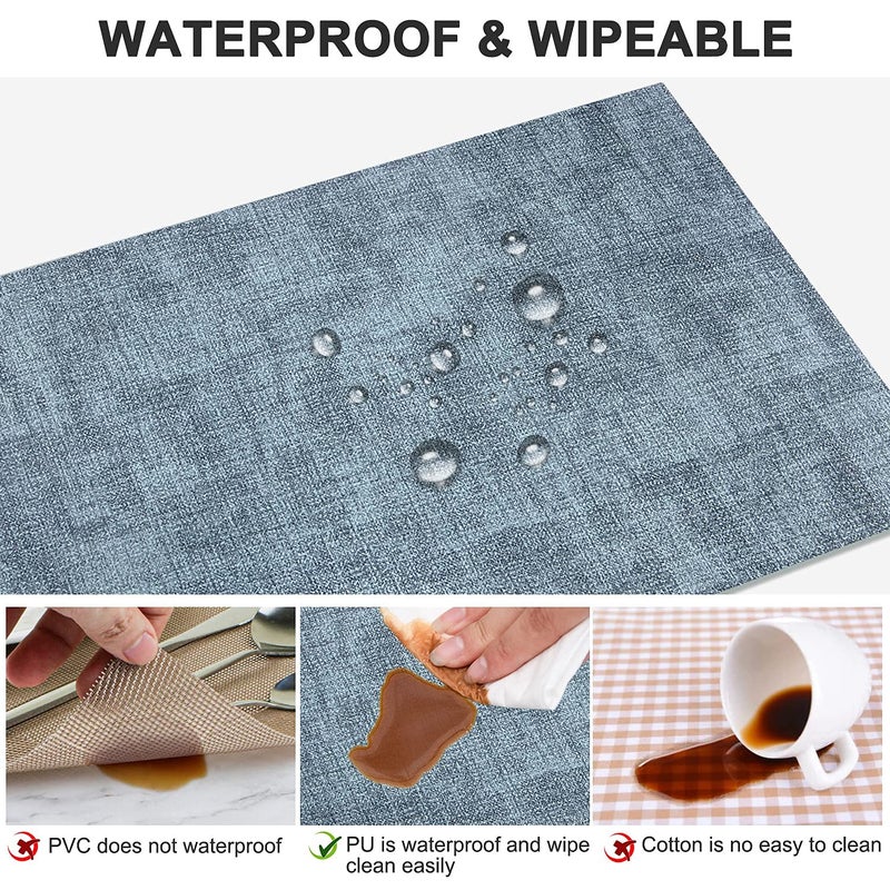 LANDVIEW Leather Heat Resistant Placemats Set of 6 Waterproof Wipeable Washable PU Table Mats,Easy to Clean Anti-Slip Place Mats (Blue, 6) - Image 3