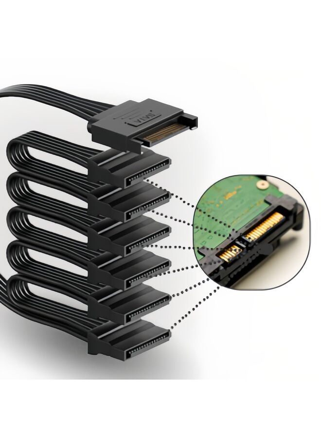 SATA Power Splitter Cable 6 Way, 15 Pin SATA to 6 for HDD?SSD?Optical Drives, sata Power Connector Supply Extension Cable Black - Image 1