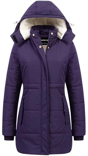 CREATMO US Womens Puffer Coat Women Winter Jacket Ladies Cold Weather Coats Water-Repellent Thicken Warm Sherpa Lined Parka with Hood Dark Purple XL - Image 1