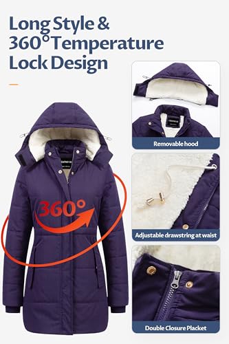 CREATMO US Womens Puffer Coat Women Winter Jacket Ladies Cold Weather Coats Water-Repellent Thicken Warm Sherpa Lined Parka with Hood Dark Purple XL - Image 5