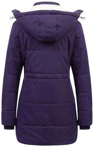 CREATMO US Womens Puffer Coat Women Winter Jacket Ladies Cold Weather Coats Water-Repellent Thicken Warm Sherpa Lined Parka with Hood Dark Purple XL - Image 2
