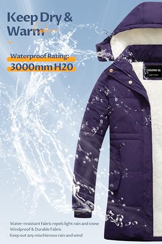 CREATMO US Womens Puffer Coat Women Winter Jacket Ladies Cold Weather Coats Water-Repellent Thicken Warm Sherpa Lined Parka with Hood Dark Purple XL - Image 4