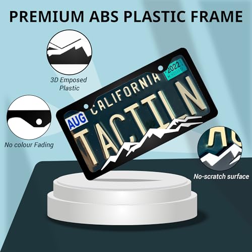 Tactilian إطار لوحة ترخيص علم أمريكا TACTILIAN - علم الولايات المتحدة ثلاثي الأبعاد مطبوع بتصميم هادئ باللون الأسود اللامع على لمسة نهائية غير لامعة للسيارة أو الشاحنة أو SUV (أسود لامع على غير لامع) - Image 4