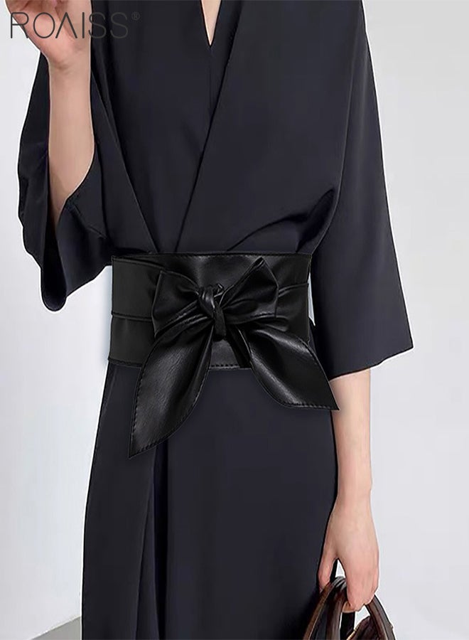 roaiss 3 Pcs Fashion PU Waist Belt for Women, Bow Wrap-around Wide Belts, Women's Formal Shirt Jacket Waist Belts, Fashion Waist Decorative Dress Belts, Suitable for Daily Wear  - Image 4