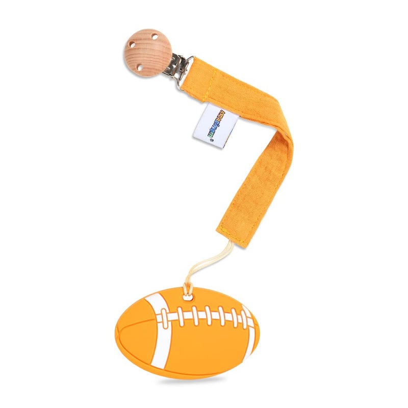 AmazingM Baby Food Grade Silicone Sports Shape Teether Toy with Pacifier clip HolderTeething Pain Relief Toys Gift Set for 3 Months Boys and GirlsFreezer SafeBPA Free American Football