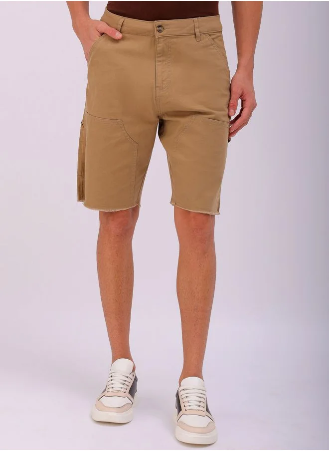 The Indian Garage Co Men Relaxed Fit Patched Mid-Rise Carpenter Utility Cargo Shorts