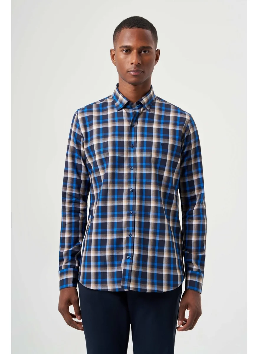 Bisse Men's Regular Fit Plaid Sports Shirt BLACK GM22K222108_D39