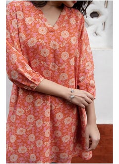 Janasya Janasya Women's Orange Georgette Floral Regular Tunic(JAA24TU00334-M)  - Image 3