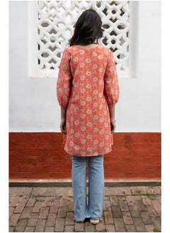 Janasya Janasya Women's Orange Georgette Floral Regular Tunic(JAA24TU00334-M)  - Image 4