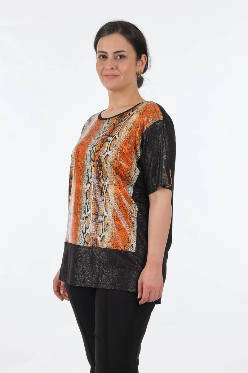 Twomail Round Neck Plus Size Short Sleeve Orange Women's T-Shirt MY2150P10777