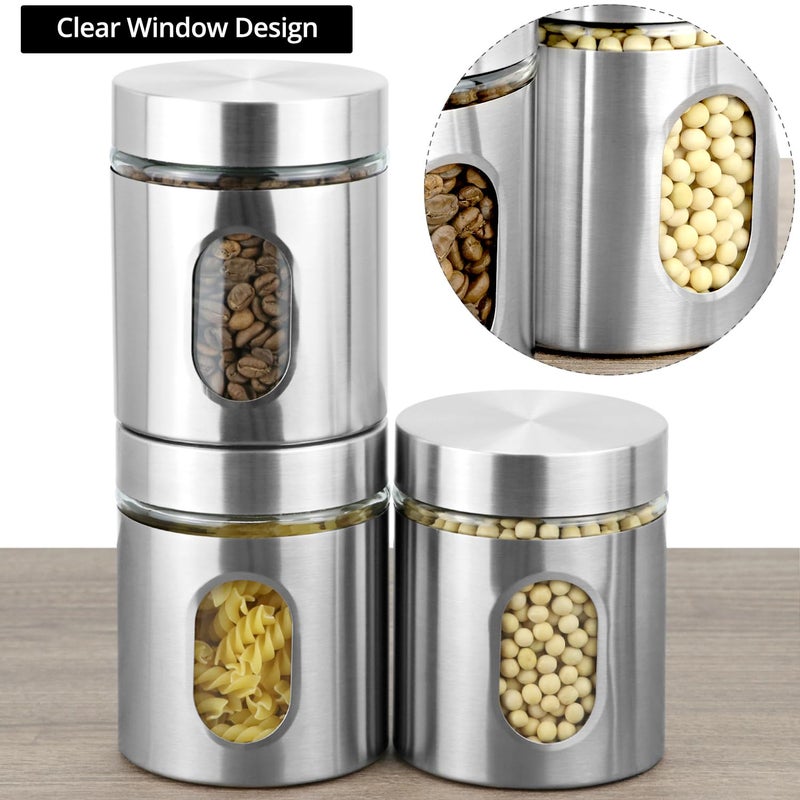 QWORK 6 Pack 20 oz Stainless Steel Glass Kitchen Canisters Set, Airtight Food Storage Containers with Window, for Flour Cookies Spices Grains - Image 5