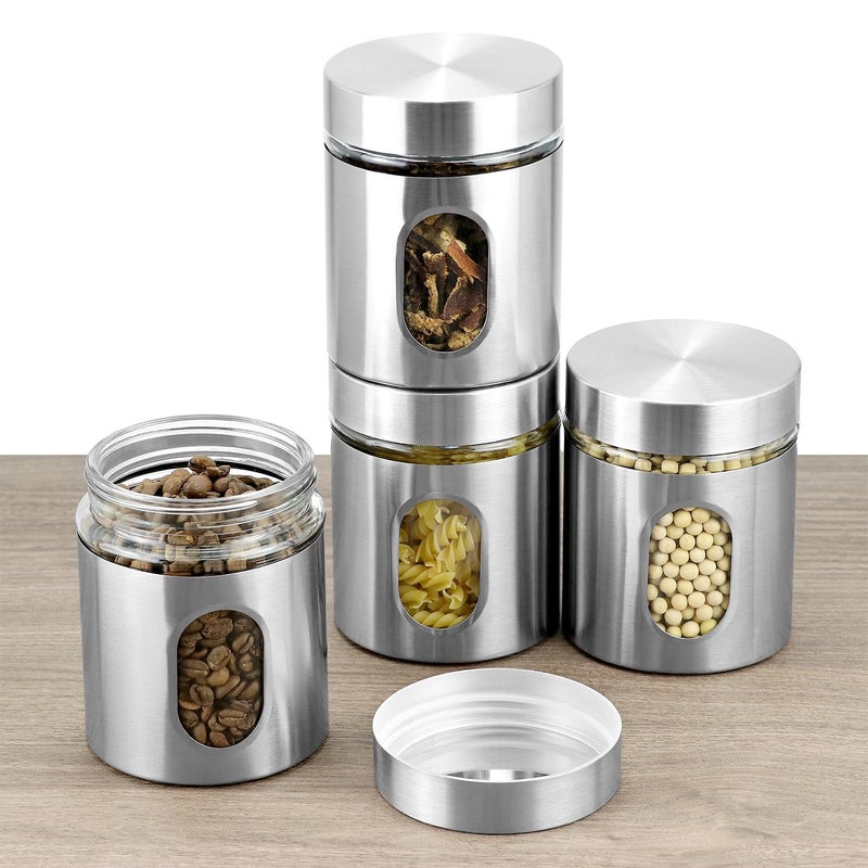 QWORK 6 Pack 20 oz Stainless Steel Glass Kitchen Canisters Set, Airtight Food Storage Containers with Window, for Flour Cookies Spices Grains - Image 2