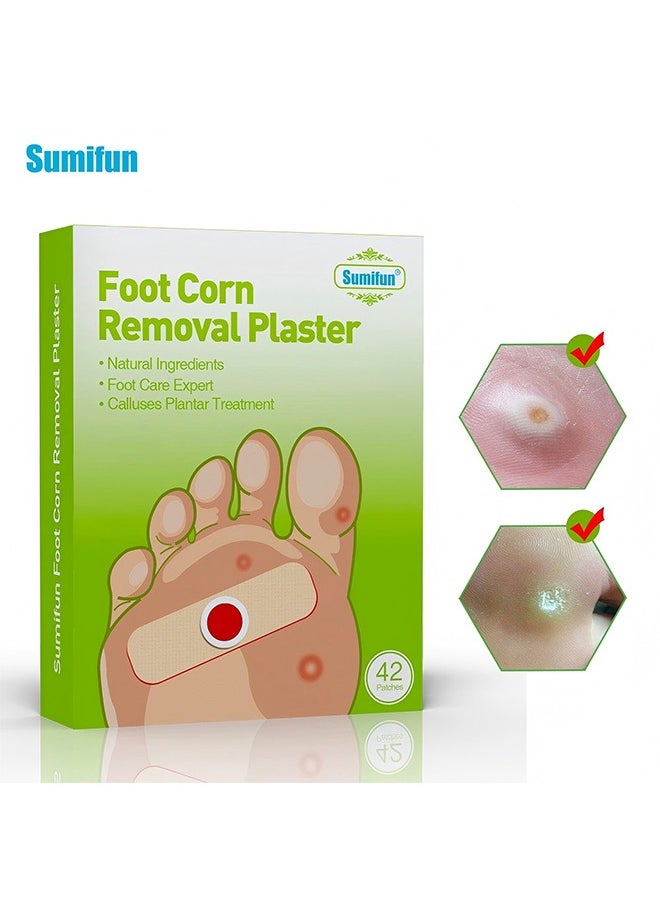 Sumifun 42 Pads Corn Removal Pads， Remove Plantar Calluses Pain Relief Medical Plaster Spots，Relief Pain From Calluses, Corns, Blisters, Heel Frictions  - Image 1