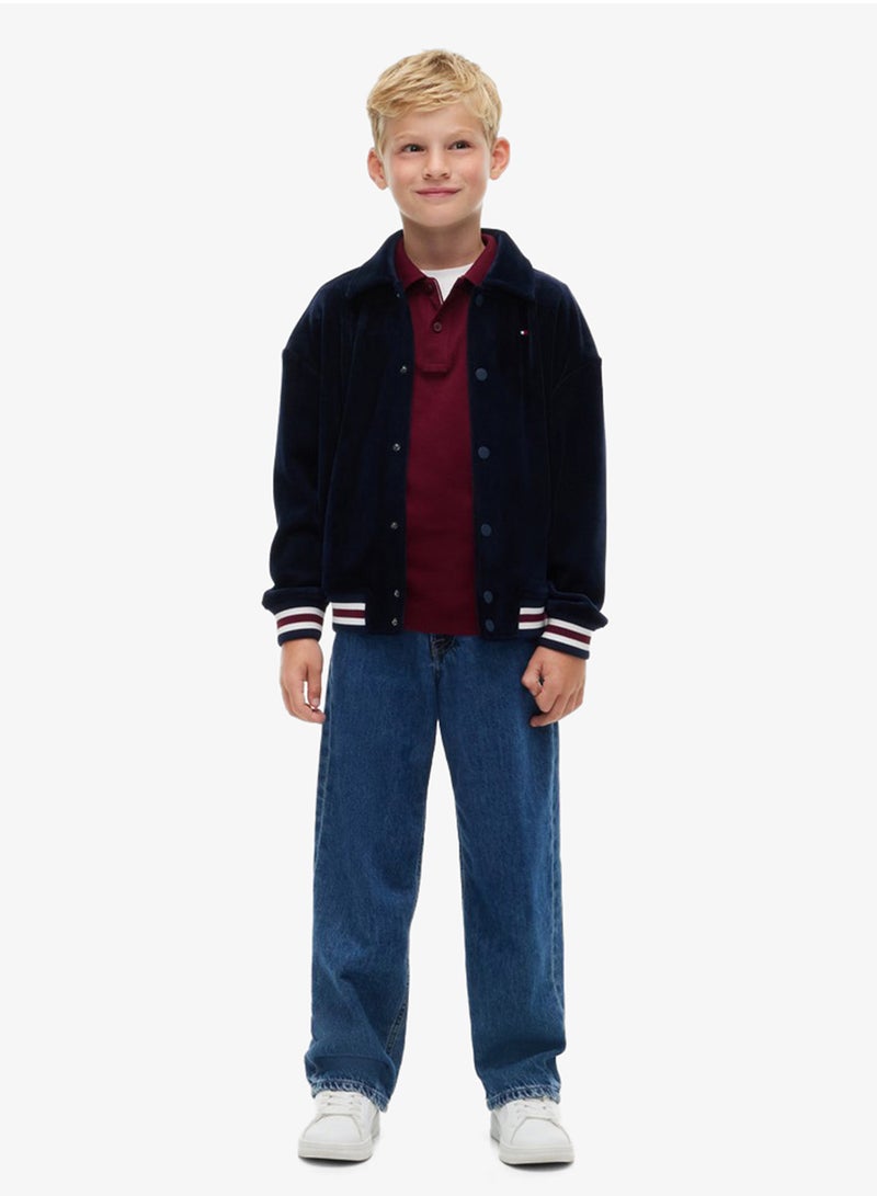 TOMMY HILFIGER Collared Velour Relaxed Bomber Jacket - Image 4