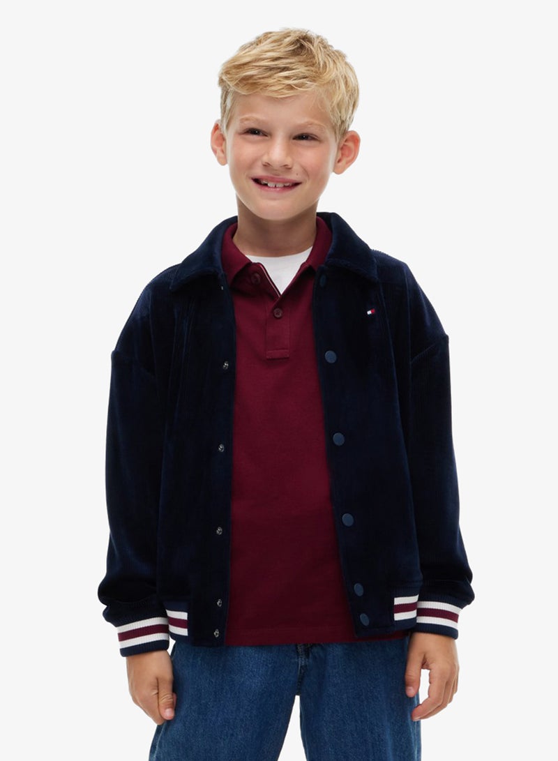 TOMMY HILFIGER Collared Velour Relaxed Bomber Jacket - Image 1