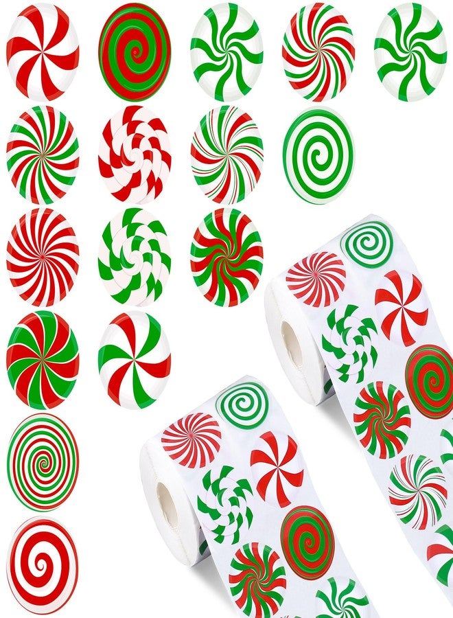 Whaline 1000Pcs Christmas Stickers Roll Candy Theme Decals 16 Designs Red Green Sweet Xmas Adhesive Decorative Round Seal Stickers for Gift Greeting Card Party Supplies - Image 1