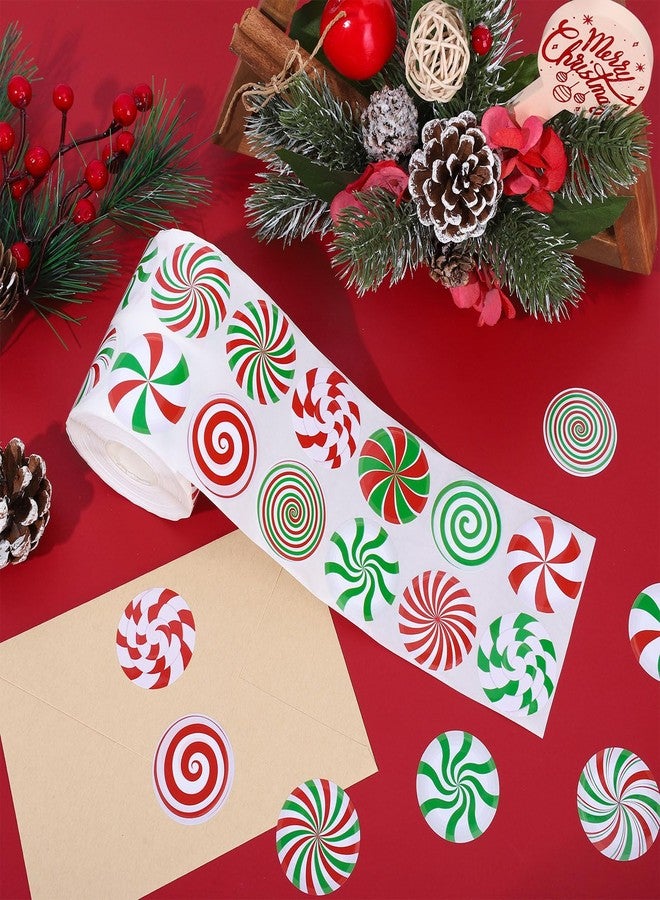 Whaline 1000Pcs Christmas Stickers Roll Candy Theme Decals 16 Designs Red Green Sweet Xmas Adhesive Decorative Round Seal Stickers for Gift Greeting Card Party Supplies - Image 3