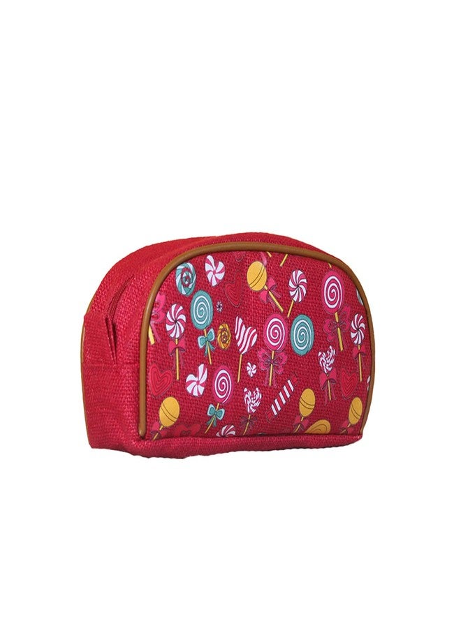 Jute Cottage Eco-Friendly Candy Print Pencil Pouch for Kids | Natural Jute Stationery Organizer with Smooth Zip | Durable, Lightweight & Travel-Friendly | Ideal Return Gift & (Pink) - Image 1