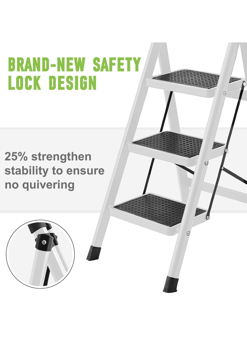 Bentifar - Sturdy 4-Step Folding Ladder with Tool Holder, Anti-Slip Pedal, Portable Iron Step Stool for Kitchen, Household, Indoor & Outdoor Use - Image 1