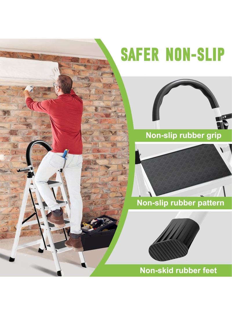 Bentifar - Sturdy 4-Step Folding Ladder with Tool Holder, Anti-Slip Pedal, Portable Iron Step Stool for Kitchen, Household, Indoor & Outdoor Use - Image 1