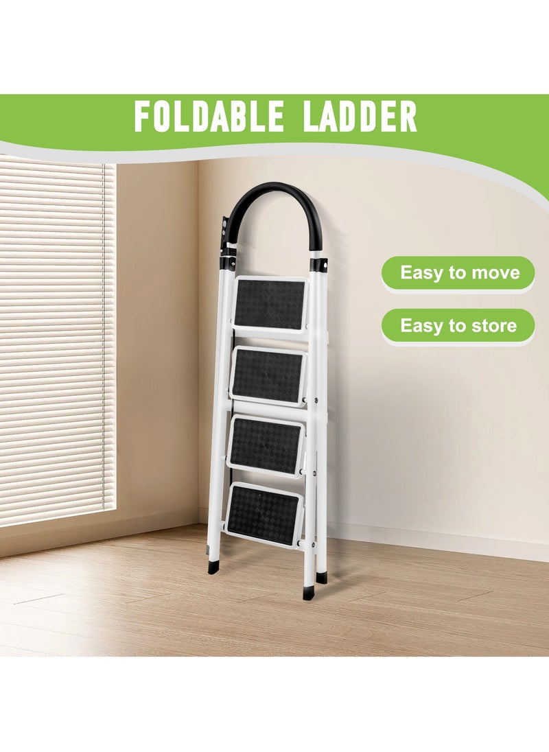 Bentifar - Sturdy 4-Step Folding Ladder with Tool Holder, Anti-Slip Pedal, Portable Iron Step Stool for Kitchen, Household, Indoor & Outdoor Use - Image 1